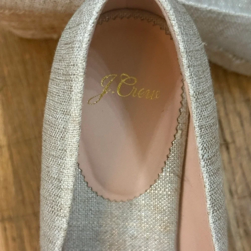 J. Crew Seville Espadrille Wedge Heels Linen Flax Canvas Beige Slip On Size 10